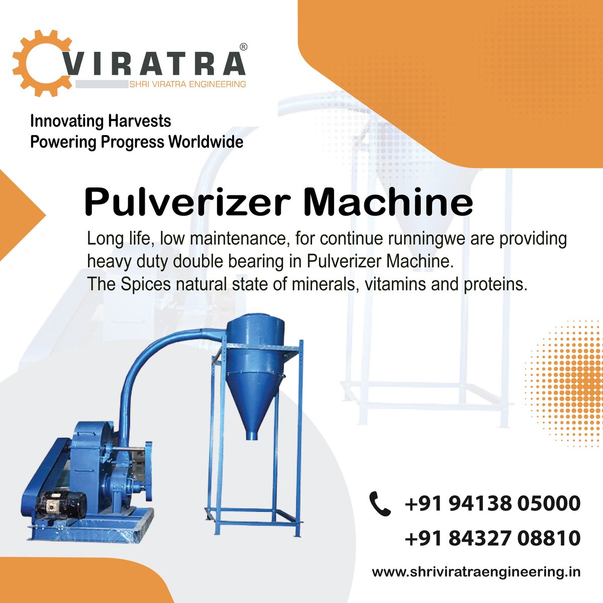 shriviratra's tweet image. Long life, low maintenance, for continue runningwe are providing heavy duty double bearing in Pulverizer Machine. The Spices natural state of minerals, vitamins and proteins. #pulverizermachine #pulverizer #shriviratraengineering #viratraengineering #manufacturers #foodprocessing