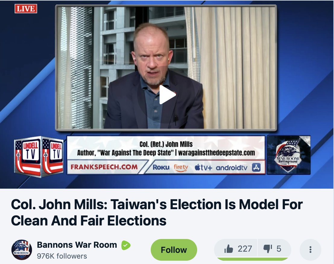 AwakenedGracie's tweet image. #TaiwanElection #TaiwanIndependence #CCPInterference 
Col. John Mills: "... lots of old people saying they want independence, they use the word INDEPENDENCE...people say we don't need to ask permission to be our own country, we are already our own country…

The number of those