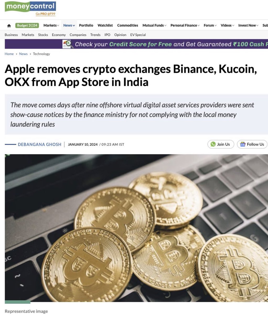 cryptoamanclub's tweet photo. The removal of #Binance, #Kucoin, and #OKX  from the App Store in India poses a significant challenge to the crypto space, putting decentralization at risk.

#cryptoneedfreedom https://t.co/M7iEqrqOvd