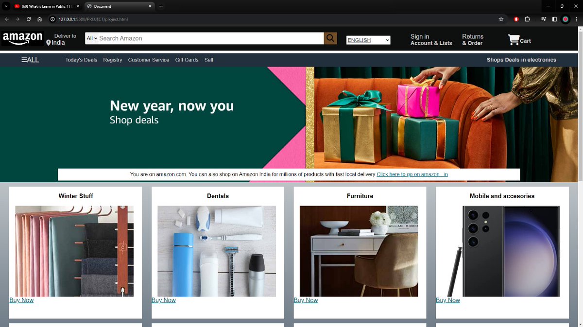 lessgom0hit's tweet photo. So finally made the first project with help of HTML , CSS 
It's a clone of @amazonIN  but but but 
You can do shopping Just by clicking on buy more and it will take you to that particular section on @amazon  website 🙌🏻
#CodeNewbie #ITGRAD #webdeveloper https://t.co/IUDTdPOqUz