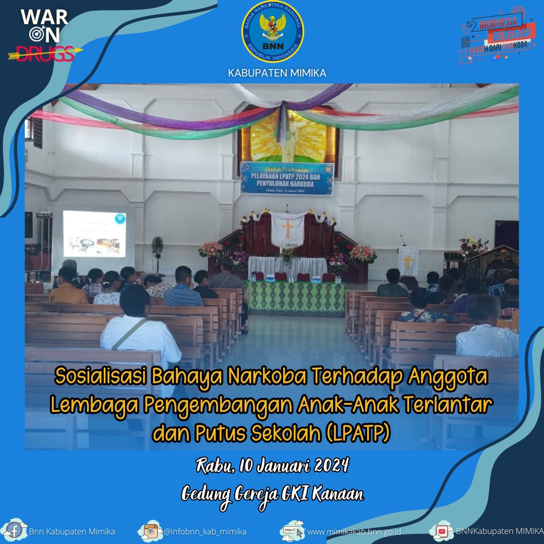 bnnkabmimika's tweet photo. Sosialisasi Bahaya Narkoba Terhadap Anggota Lembaga Pengembangan Anak-Anak Terlantar Dan Putus Sekolah (LPATP)
#AkselerasiWarOnDrugs
#generasiemaspapua
#IndonesiaBersinar
#papuabersinar
#BNNKMIMIKA
#BNNPPAPUA
#SpeedUpneverLetup https://t.co/0PUk0EHoKY