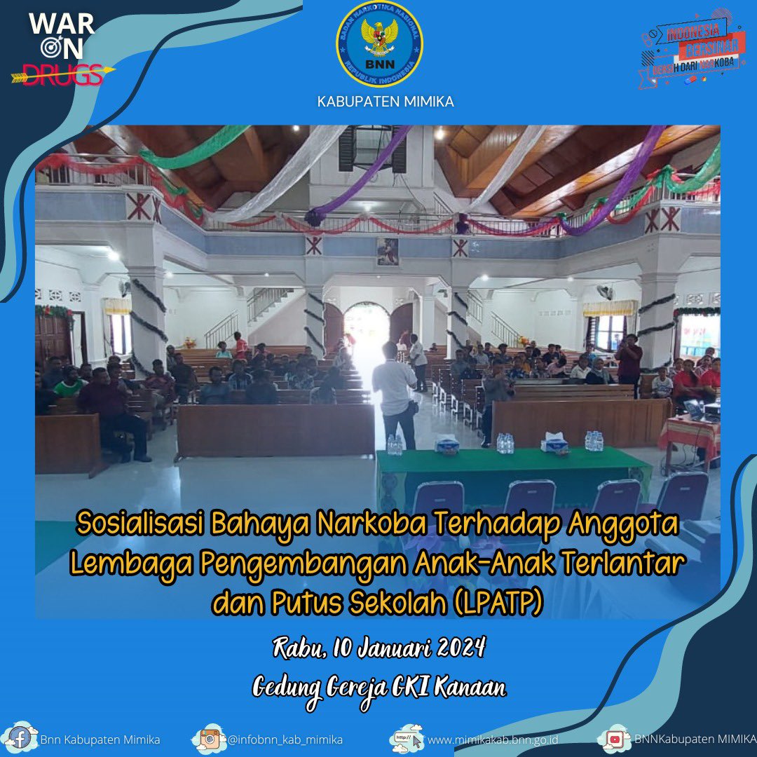 bnnkabmimika's tweet photo. Sosialisasi Bahaya Narkoba Terhadap Anggota Lembaga Pengembangan Anak-Anak Terlantar Dan Putus Sekolah (LPATP)
#AkselerasiWarOnDrugs
#generasiemaspapua
#IndonesiaBersinar
#papuabersinar
#BNNKMIMIKA
#BNNPPAPUA
#SpeedUpneverLetup https://t.co/0PUk0EHoKY