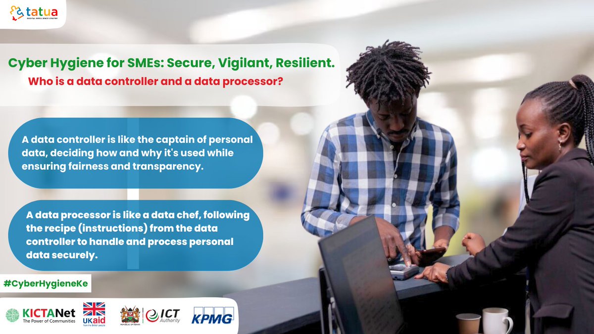 All SMEs have to comply with the law ⚖️. Distinguish between the Data Controller (the captain) and the Data Processor (the executor). Stay informed, stay secure! 🔐  #CyberHygiene4SMEs 🧐