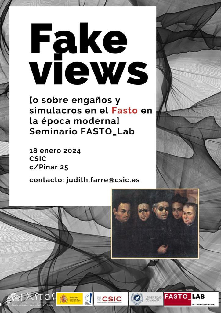 fasto_lab's tweet photo. 📢 NOVEDADES
Publicamos el programa para el seminario “Fake views (sobre engaños y simulacros en el Fasto en la época moderna”, el primero encuentro organizado por #FastoLab
🗓18 y 19 de enero
📍@CCHS_CSIC https://t.co/z4j1UQ6L6s