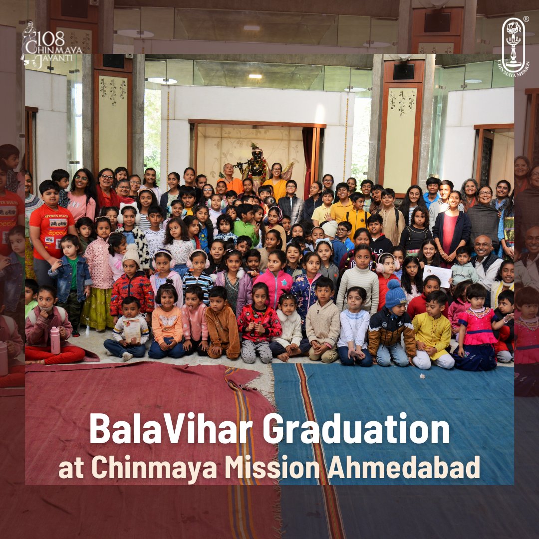 ChinmayaMission's tweet photo. Chinmaya Mission Ahmedabad celebrated its annual BalaVihar graduation ceremony with fervor and enthusiasm on 7th January. The event saw over 100 children from Chinmaya Balavihar gathered at ParamDham with their parents.
#ChinmayaMission #Chinmaya #BalaVihar #Balvihar #Graduation https://t.co/QgptMUfEjf