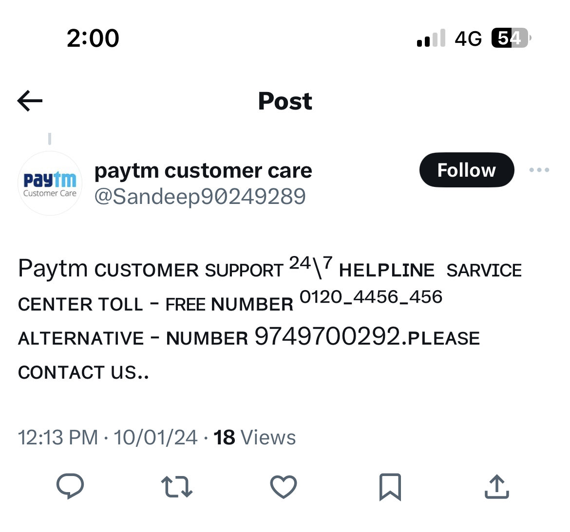 Today we have messages to paytm on behalf of postpaid is not working on twitter. So that they said that you need to start whats app video call for postpaid start working. I am sending all the details of fraud which has said to me  do that for postpaid. <a href="/Paytm/">Paytm</a> <a href="/RBI/">ReserveBankOfIndia</a> <a href="/Cyberdost/">CyberDost I4C</a>