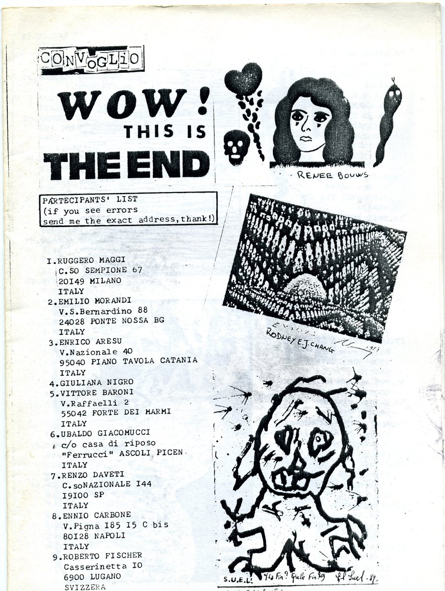 "La Fin ? Quelle fin ?" Petit dessin sur la couverture de « Wow ! This is the End », catalogue édité par Ruggero Maggi à Milan en 1989 #Archives #MailArt #LucienSuel