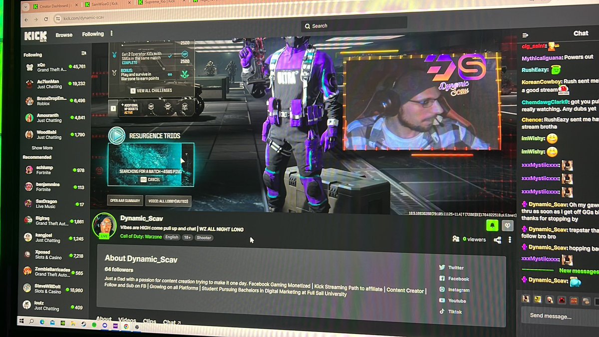 11 away from affiliate! @DynamicScav is Live! 🟢 kick.com/dynamic-scav #Kick #Kick #KickArmy #kickcommunity #KickStreamer #KickStreamers #KickStreaming <a href="/Rio47__/">🪐Supreme_Rio🛸</a> <a href="/SamWiiseG/">SamWiiseG 🇵🇷</a> <a href="/tabortots7/">TaborTots</a> <a href="/DiscordCastle/">The Castle 🎬</a> <a href="/DadgeGamez/">Darryl</a> @dalltv_2 <a href="/zTPSY/">zTPSY</a> @imzenru <a href="/Knuckl3z90/">Knuckl3z90 | KICK | TWITCH | PROJEKT | THRIVEWEAR</a> <a href="/SlickGtv/">SlickGtv🎮🛸👽</a> <a href="/Q_simpl/">oXzhy 🖱️</a>