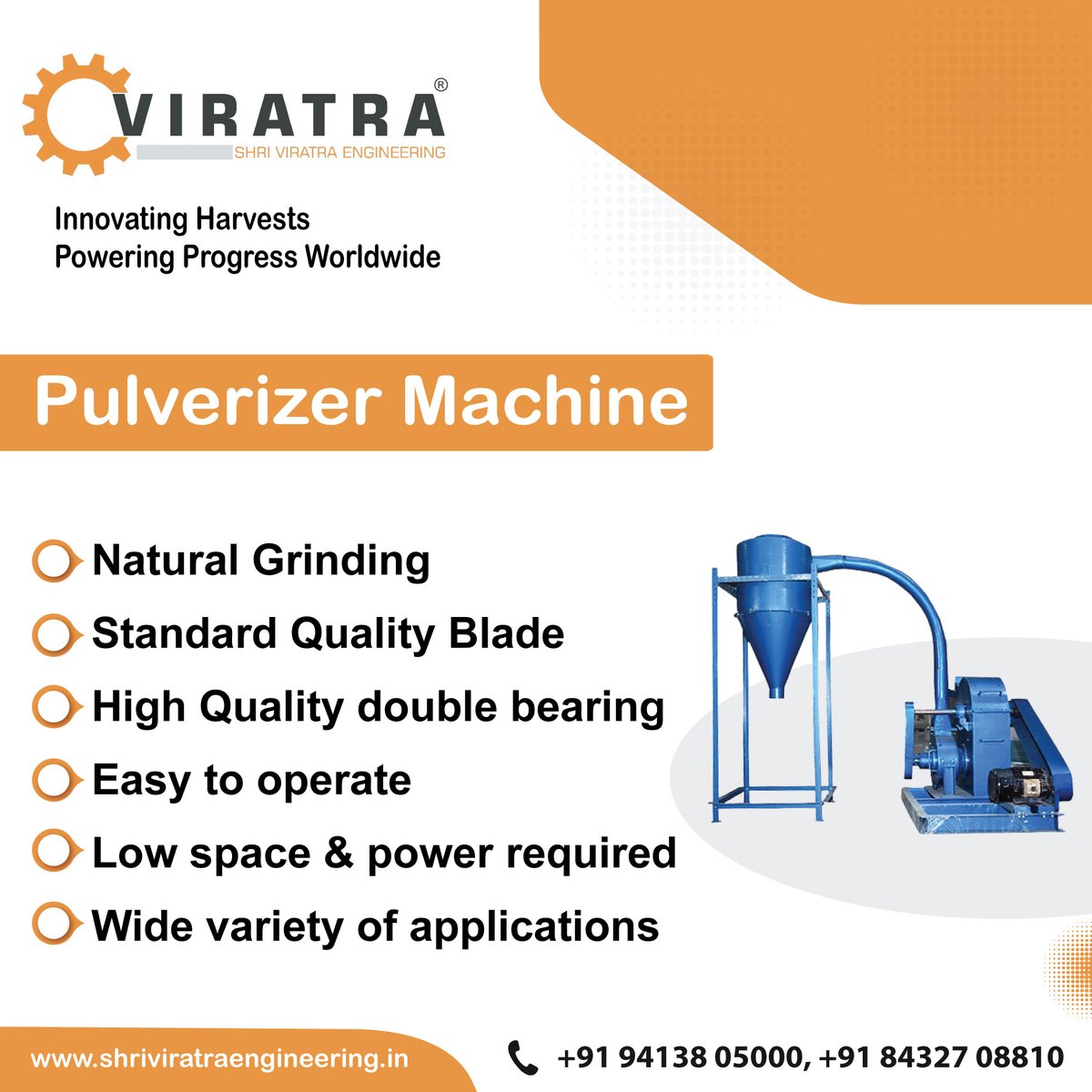 shriviratra's tweet image. Shri Viratra Engineering, Manufacturer, Supplier of Pulverizer Machine.
Features :
1. Natural Grinding
2. Standard Quality Blade
3. High Quality double bearing
4. Easy to operate
5. Low space &amp;amp; power required
6. Wide variety of applications
#pulverizermachine #pulverizer