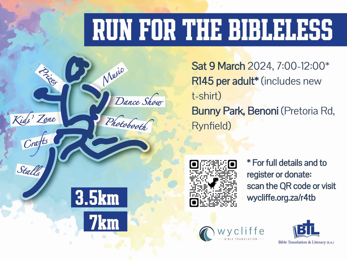 🏃‍♀️📔Good News!! Early bird tickets for the Run for the Bibleless event are now available🎟️ Use code R4TB2024 for a 10% discount when you grab yours before 31st January 2024. 

Don't miss out on this chance to support a great cause 🌍📖 Purchase your tickets at