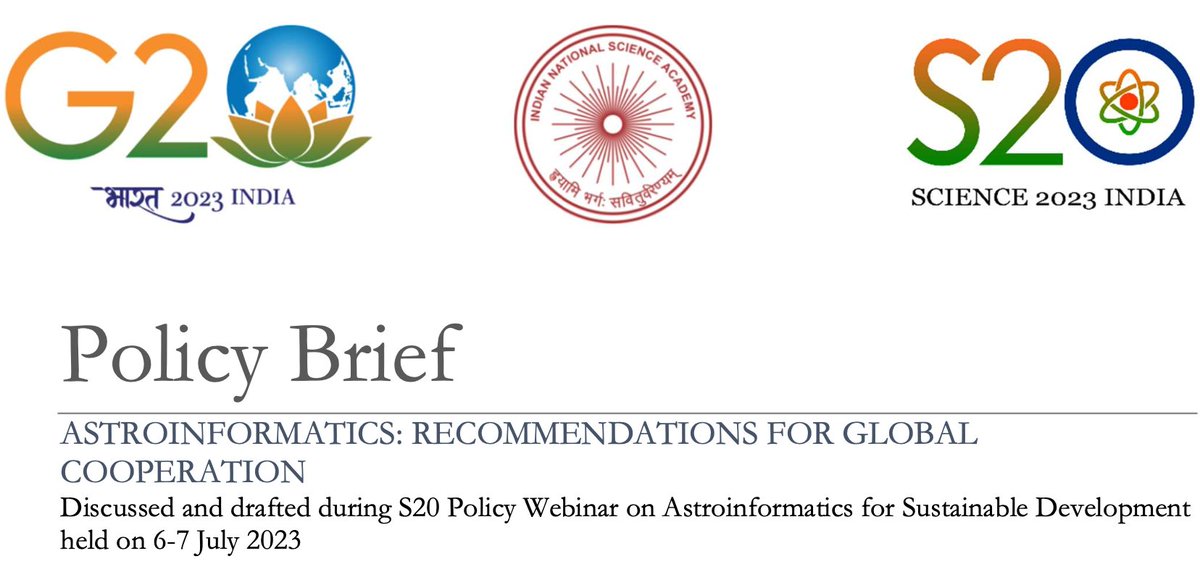 arxiv.org/abs/2401.04623 
6 months ago we met at an S20/G20 meeting on Astroinformatics Policy. 7 panels produced white papers. Summary now on arXiv with recommendations for international collaboration. A 1st diplomacy step. One has to start somewhere. #astroinformatics #S20 #G20