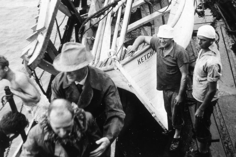 The Samoan Clipper has been secured and our crew boards the four masted schooner Trade Wind. We will overnight aboard her and depart in the morning for Pago Pago, Samoa. Nine months earlier we landed at Kingman for the first time and boarded the North Haven in the rain.
