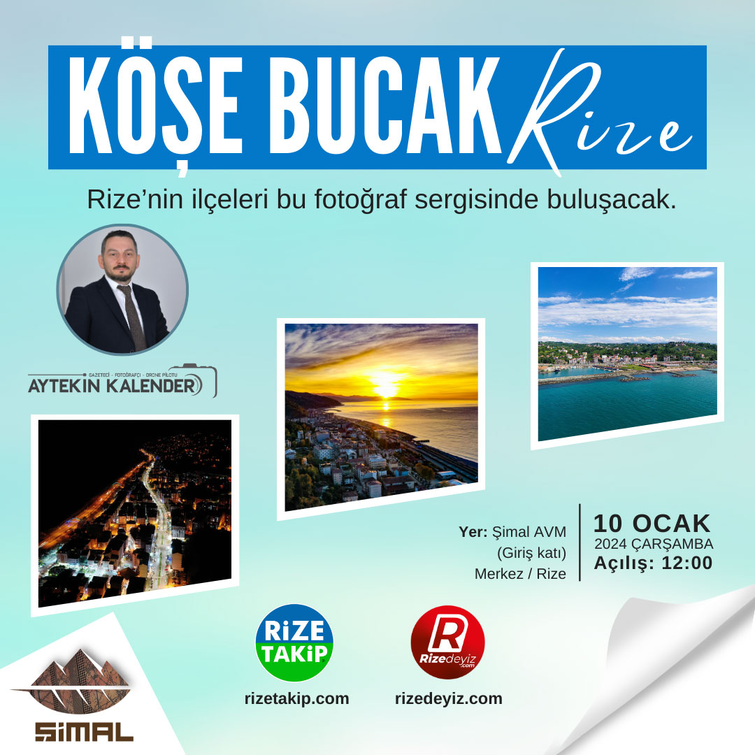10 Ocak Çalışan Gazeteciler Gününe Özel 'Köşe Bucak Rize' adlı fotoğraf sergisine davetlisiniz. 📰📷

📅 10 Ocak 2024 Çarşamba
🕔 Açılış 12:00
📍 Şimal AVM Zemin Kat

#simalavm #rize