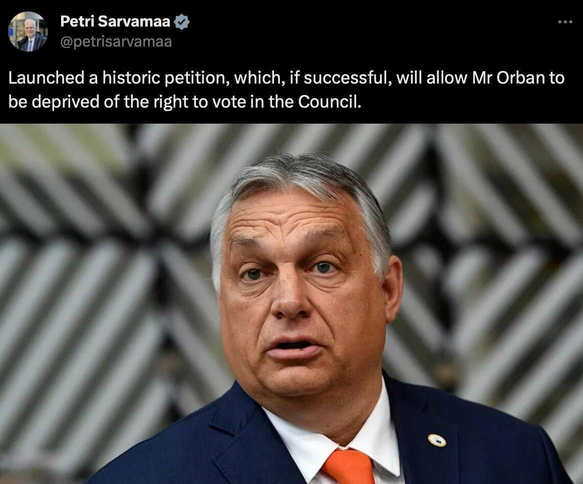 Le député finlandais Petri Sarvamaa a déclaré que le Parlement européen envisageait de priver la Hongrie de son droit de vote en raison de la position du Premier ministre Orban sur la question de l'allocation de fonds pour aider l'Ukraine.

Cette étape pourrait être cruciale pour
