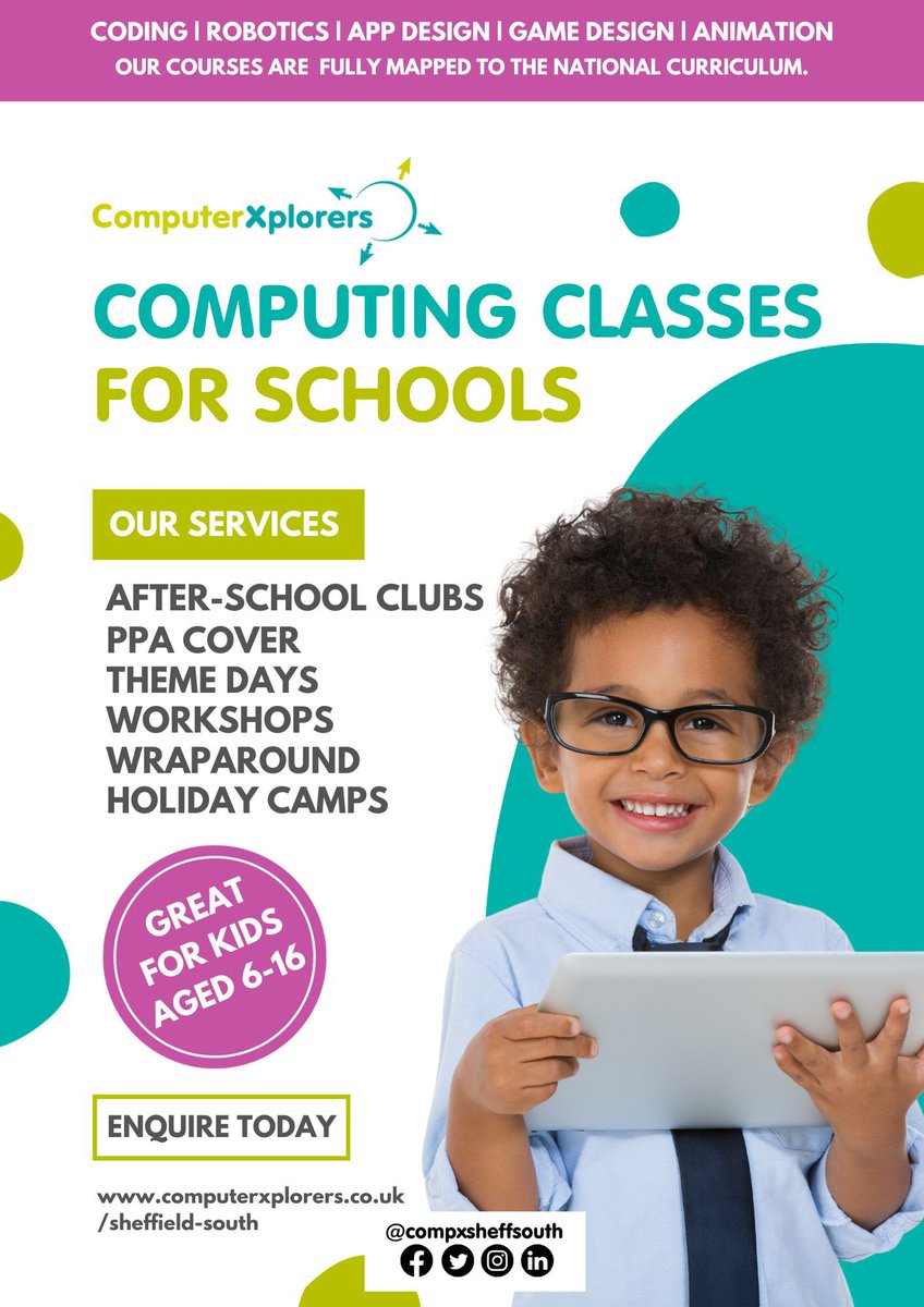 compxsheffsouth's tweet photo. @DeputyGrocott We provide fun & educational computing classes in all sorts of settings – from after school clubs, PPA cover, holiday camps & more. We have the lesson plans, software & technology peripherals. Our programmes can be tailored to your own individual requirements. #computerxplorers https://t.co/3ZWHUCuK7n