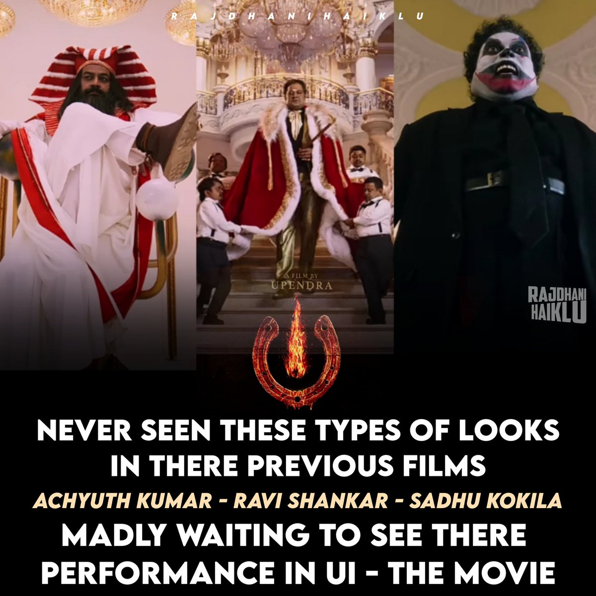 RajdhaniHaiklu's tweet image. #UITheMovie ಚಿತ್ರದಲ್ಲಿ #AchyuthKumar - #RaviShankar - #SadhuKokila  ಪಾತ್ರಗಳು💥

#AppuLivesOn #Upendra #UppiDirects @kp_sreekanth @AJANEESHB @Reeshmananaiah @LahariFilm #RajdhaniHaiklu
