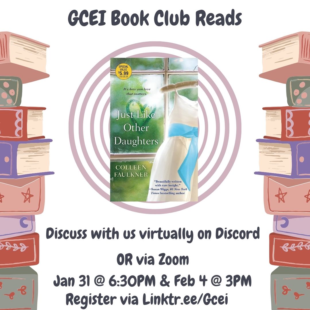 Hi #genechat! GCEI’s Book Club plan to discuss “Just Like Other Daughters”, Wed Jan 31 @ 6:30PM PT &amp; Sun Feb 4 @ 3PM PT. You can also discuss via Discord.

Register at  linktr.ee/Gcei.

#geneticcounseling #genechatter #iamagc
