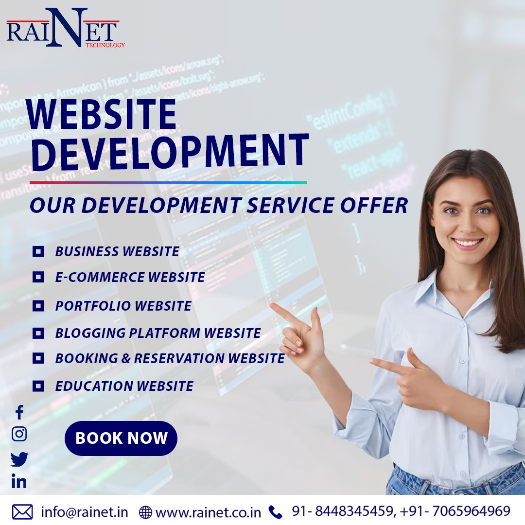 Elevate your online presence with Rainet Technology's cutting-edge website development services.😋 
.
Call us : 070534 48701, +91-7065964969
Mail us : info@rainet.co.in
Visit us : rainet.co.in
.
#DigitalCreatives #UXMagic #SleekDesigns #MobileFriendly #विश्व_हिंदी_दिवस