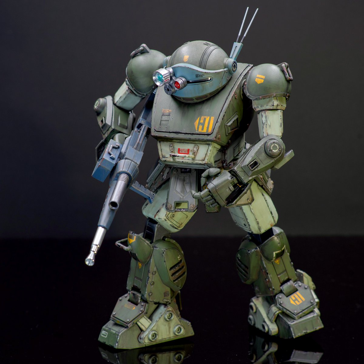 kenzzzzii's tweet photo. バンダイ1/20スコタコ作ってウェザリングしてみました。昔、戦車プラモでやってたウェザリング。何十年ぶりだろうか。#スコープドック https://t.co/jLnyvH9VSJ