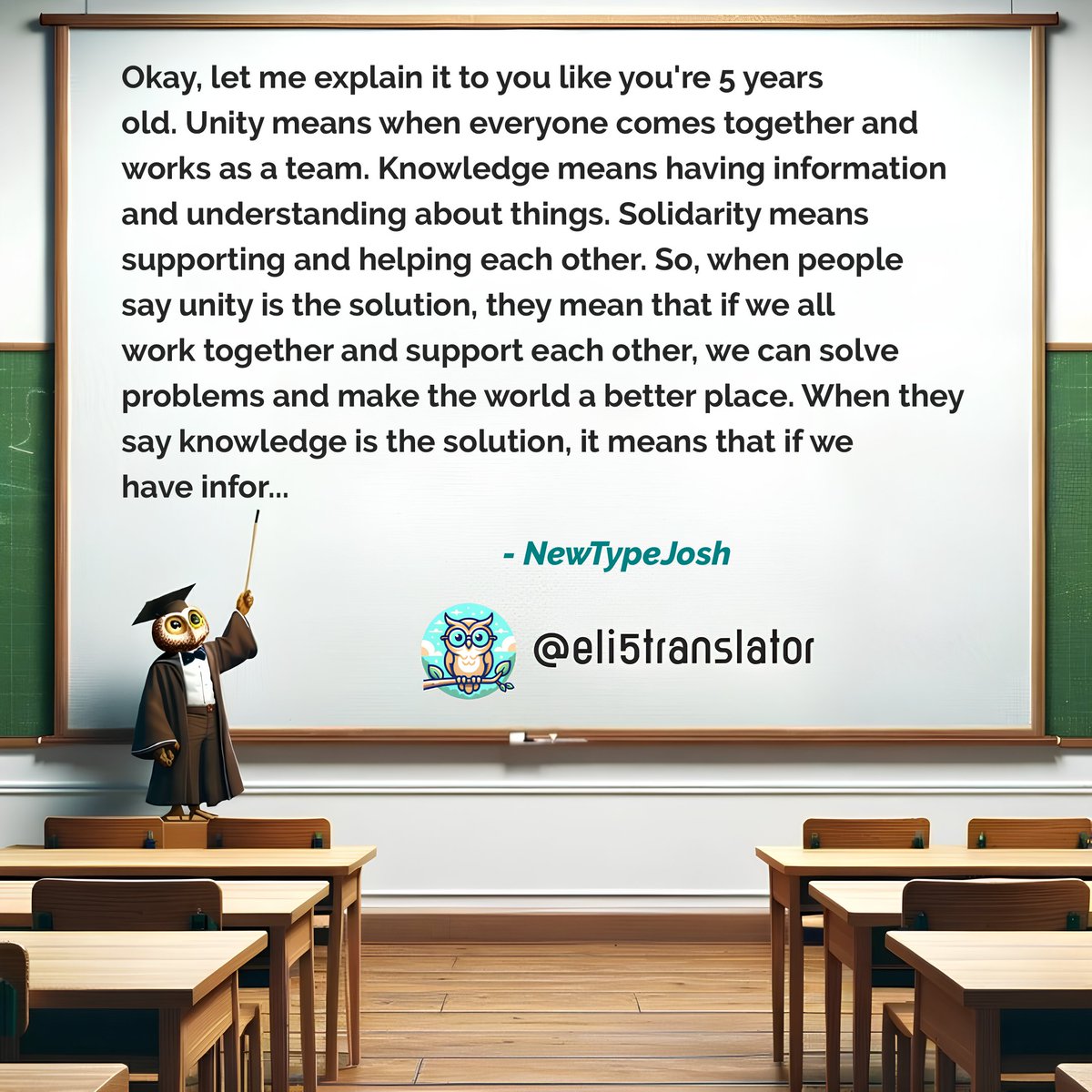 eli5translator's tweet photo. @DeepAnshers @NewTypeJosh Here is @NewTypeJosh’s message explained like a 5-year-old would understand.

To read the full text, please visit: https://t.co/ia5j92qWTT https://t.co/nb6Be0Oa0d
