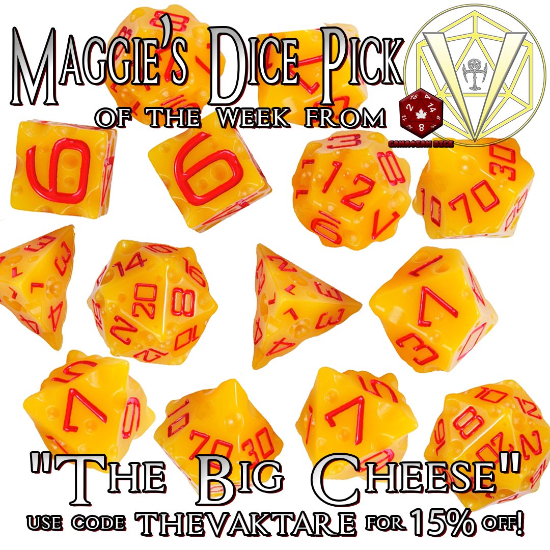 The Väktare (@vaktarettv) on Twitter photo Find these amazing cheese dice over at our sponsor, <a href="/Canadian_dice/">Canadian Dice</a>! Use the code TheVaktare for 15% off your order!
Canadiandice.ca
#dice #dicegoblin #ttrpg #dnd #dnd5e #dungeonsanddragons #Vakpak #canadiandice VaktareTTV Find these amazing cheese dice over at our sponsor, <a href="/Canadian_dice/">Canadian Dice</a>! Use the code TheVaktare for 15% off your order!
Canadiandice.ca
#dice #dicegoblin #ttrpg #dnd #dnd5e #dungeonsanddragons #Vakpak #canadiandice VaktareTTV