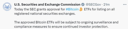 BARMYGROUP's tweet image. SEC attributes the dissemination of a fake announcement about the approval of Bitcoin ETF to a &quot;compromised&quot; X account

👉Around 21:10 UTC, an inaccurate announcement regarding the approval of a spot Bitcoin ETF was posted on the official Twitter account of the SEC.

However, SEC…