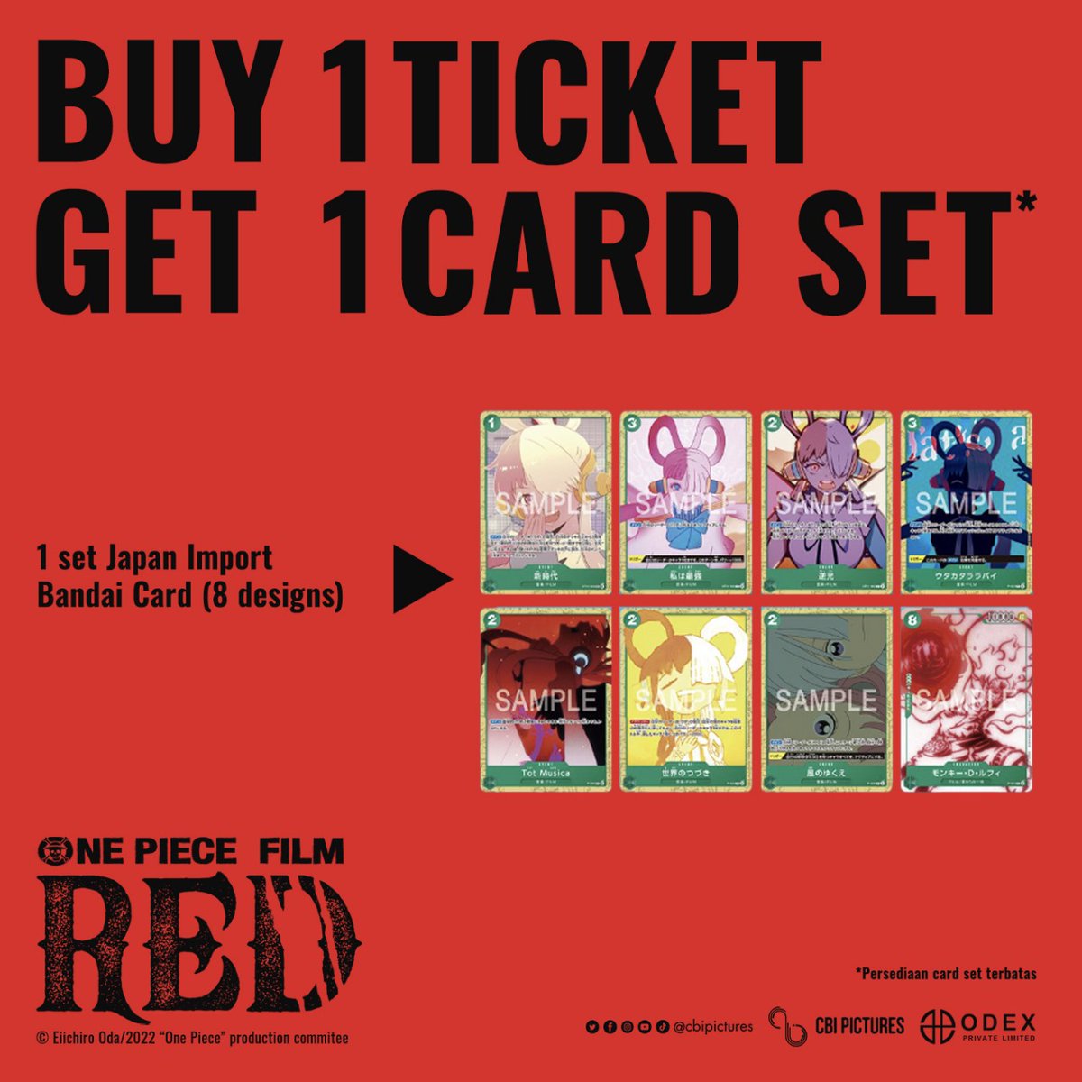 CGV_ID's tweet photo. Dapatkan 1 set Japan Import Bandai Card untuk setiap pembelian tiket <ONE PIECE FILM: RED (REMASTERED)> di lokasi CGV pilihan

Ayo serbu sebelum kehabisan!😉

#SemuaSerudiCGV https://t.co/iMeiOvviJ5