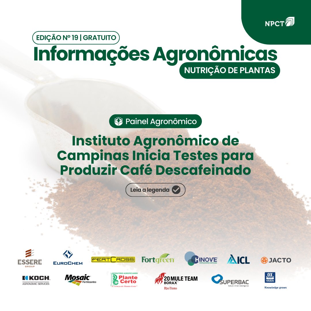 Uma pesquisa sobre um café descafeinado, que está na fase decisiva no Brasil, pode confirmar nos próximos anos resultados iniciais promissores.

📍 Acesse o artigo completo em npct.com.br/IANutricao

#NPCTBrasil #NutriçãoDePlantas #InformaçõesAgronômicas