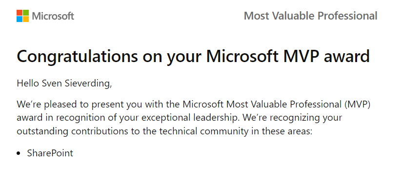 I got something quite surprising in my mailbox yesterday :) #MVPBuzz 

I feel both honored and thrilled to receive this award.

Thanks to everyone in the community and especially to <a href="/mosslive/">Daniel Wessels</a>  for nominating me.