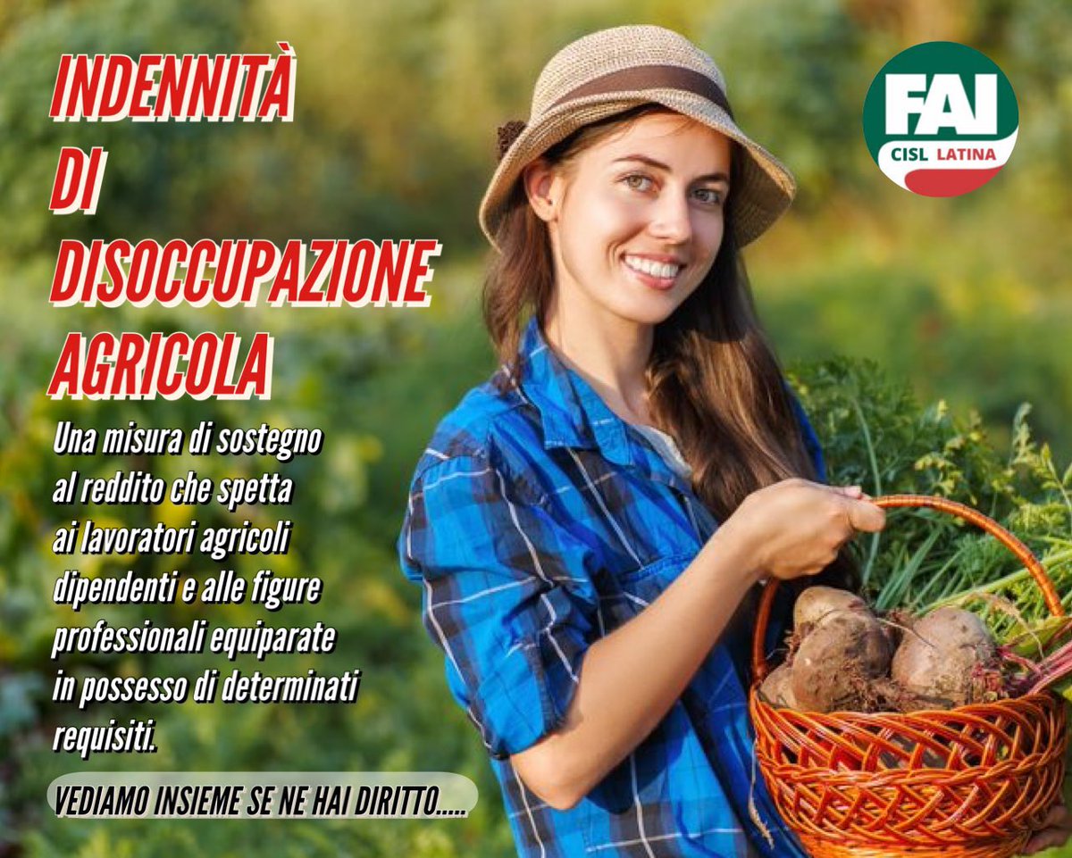 Fai_Cisl_Latina's tweet photo. Sei una #lavoratrice o #lavoratore dipendente #agricolo e sei stato #licenziato o il tuo #contratto è scaduto?
Puoi chiedere la #DisoccupazioneAgricola
Leggi le info nelle immagini e rivolgiti alla sede #FaiCisl o alla struttura #InasCisl più vicina a te.
https://t.co/88plzM2cwA https://t.co/kesZD9jZfy