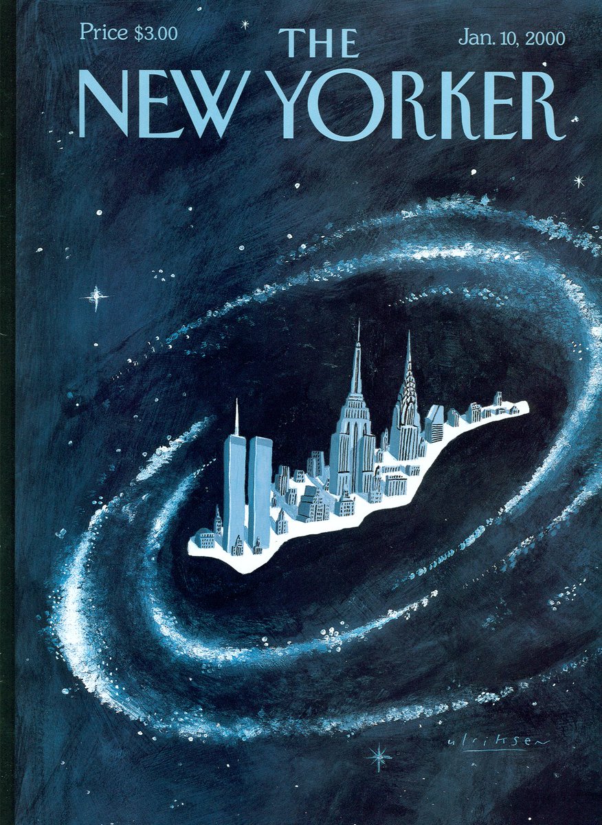 #OTD in 2000
(center of the universe)
Cover of The New Yorker, January 10, 2000
Mark Ulriksen
#TheNewYorkerCover #MarkUlriksen #Manhattan #galaxy #WorldTradeCenter