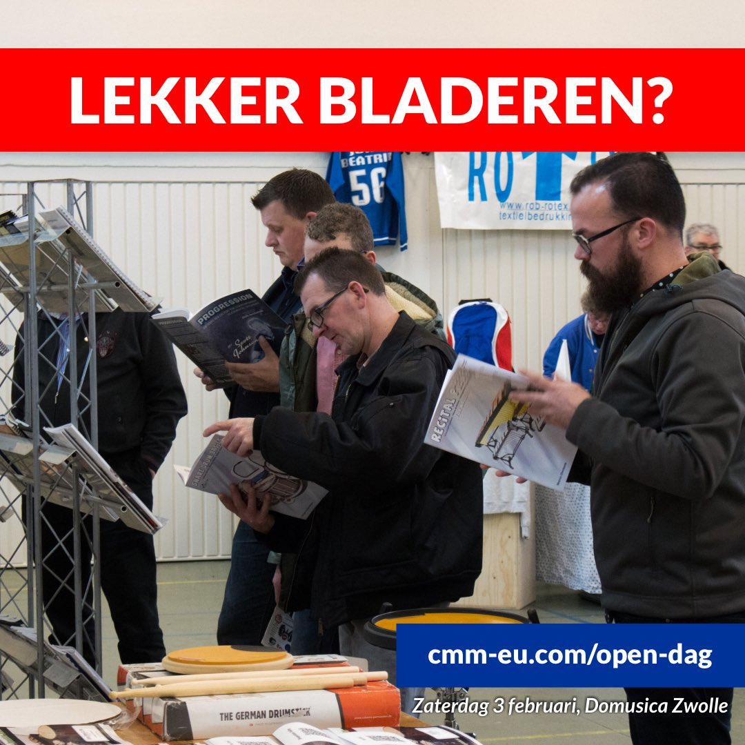 Mijn bedrijf <a href="/showandmarching/">Concert & Marching Music</a> bestaat dit jaar 25 jaar. 🎉 

Je bent op 3 februari welkom in Zwolle om lekker te komen bladeren in onze bladmuziek, onze mallets te testen en een interessante workshop mee te pakken. 

Meer info en aanmelden? Check  cmm-eu.com/open-dag