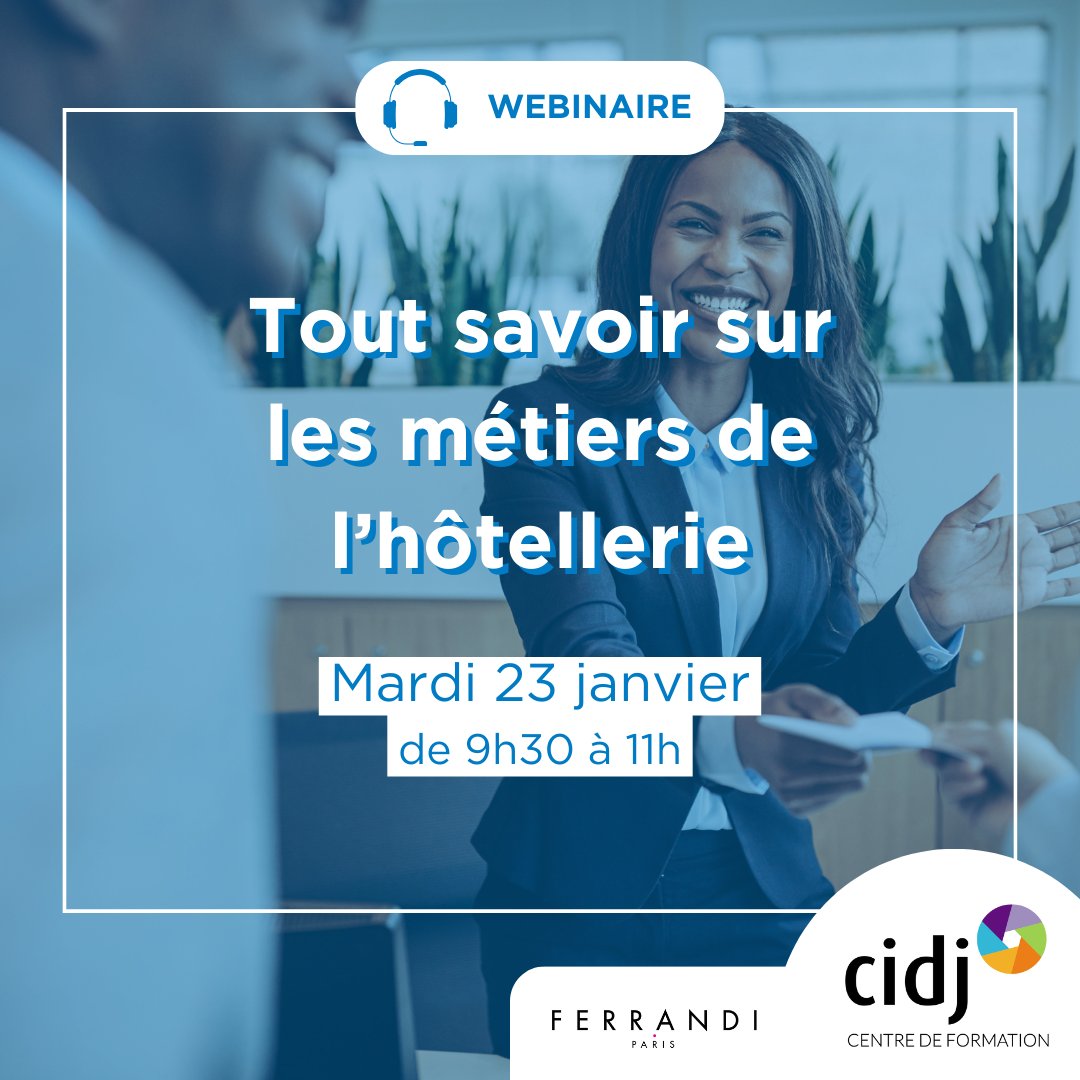 Le_CIDJ's tweet photo. 💻 #Webinaire "Tout savoir sur les métiers de l'hôtellerie" le 23/1 de 9h30 à 11h
Plongez dans l’univers de l'#hôtellerie et de la #restauration avec #Ferrandi 🔗 gratuit https://t.co/E5M61TaqFH
🤝 Organisé par le Centre de Formation du CIDJ en collaboration avec @FERRANDIParis https://t.co/D1Exmsf0gi