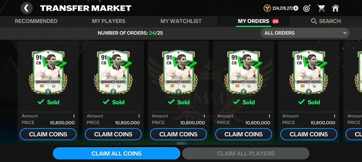 MariusMM06's tweet photo. BIG PROFIT ✅
👉Oblak:
- Bought : 27.5 M
-Sold : 36.5 M 🪙
👉Ronaldinho:
-Bought : 19.6 M
-Sold : 26.5 M 🪙
👉F. Hierro:
-Bought: 7.8 M
-Sold: 10.8 M 🪙
 
Follow me for more tips 🤝
I will post market tips here  👉https://t.co/Y3xZCzFXyK 
 
I appreciate♥️🔄🤝 https://t.co/fub9GKpbk7
