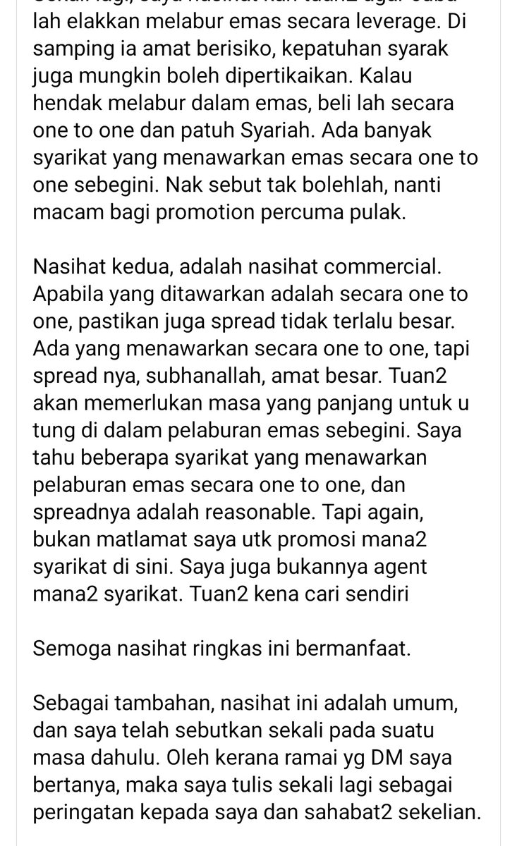 Saida_CFPCertTm's tweet photo. Prof Dr Adnan Hasan dan Datuk Nik Hasyudeen.

Satu berkenaan emas secara leverage. Satu lagi berkenaan bitcoin.

Pendekatan yang berhati-hati oleh golongan professional. 

Bagaimanapun, dipromosi oleh ramai  seolah "Your loss" jika tak buat.

Setiap orang ada income, background, level of knowledge on certain info, financial resources,  kemampuan kewangan berdasarkan matlamat hidup yang BERBEZA.

Tak pasti jangan kongsi.
Yang pasti, cukupkan dulu 6 bulan wang kecemasan.
Supaya ada satu tabung "DARE TO LOSE" untuk tujuan sedemikian (seperti ulasan di gambar)