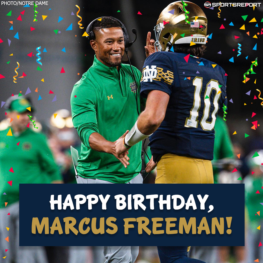 SRFightingIrish's tweet photo. #NotreDame Fans, let's wish Coach Marcus Freeman a Happy Birthday! @Marcus_Freeman1 https://t.co/kjUTEzw6dx