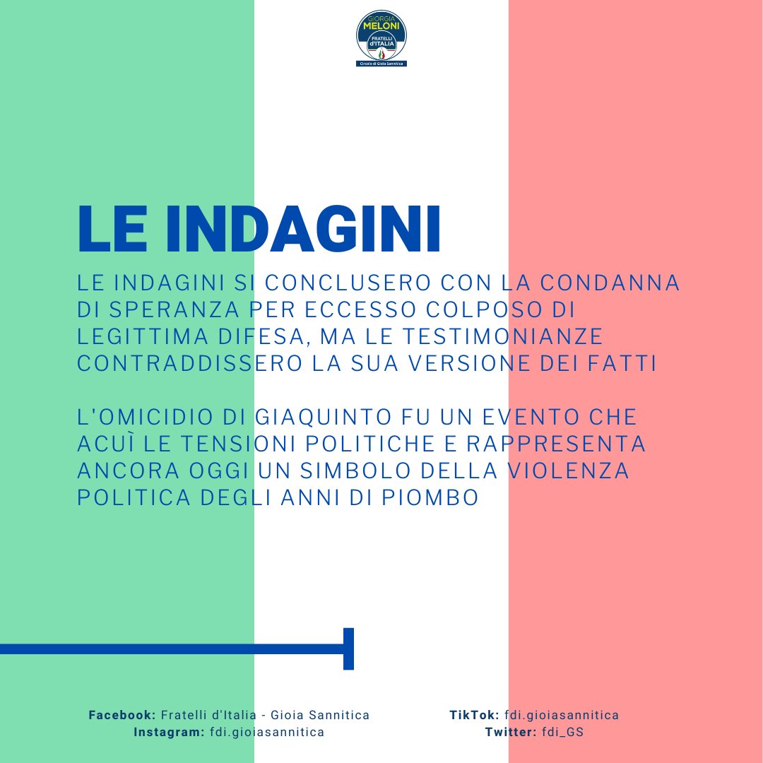 fdi_GS's tweet photo. ALBERTO GIAQUINTO: IL RICORDO DI UNA TRAGEDIA POLITICA

Nel 1979, un giovane attivista perse la vita in un evento che segnò un'epoca. L'omicidio di Alberto Giaquinto, un anno dopo la Strage di Acca Larenzia, rimane un simbolo della violenza di quegli anni. https://t.co/E1K3FJxIeL
