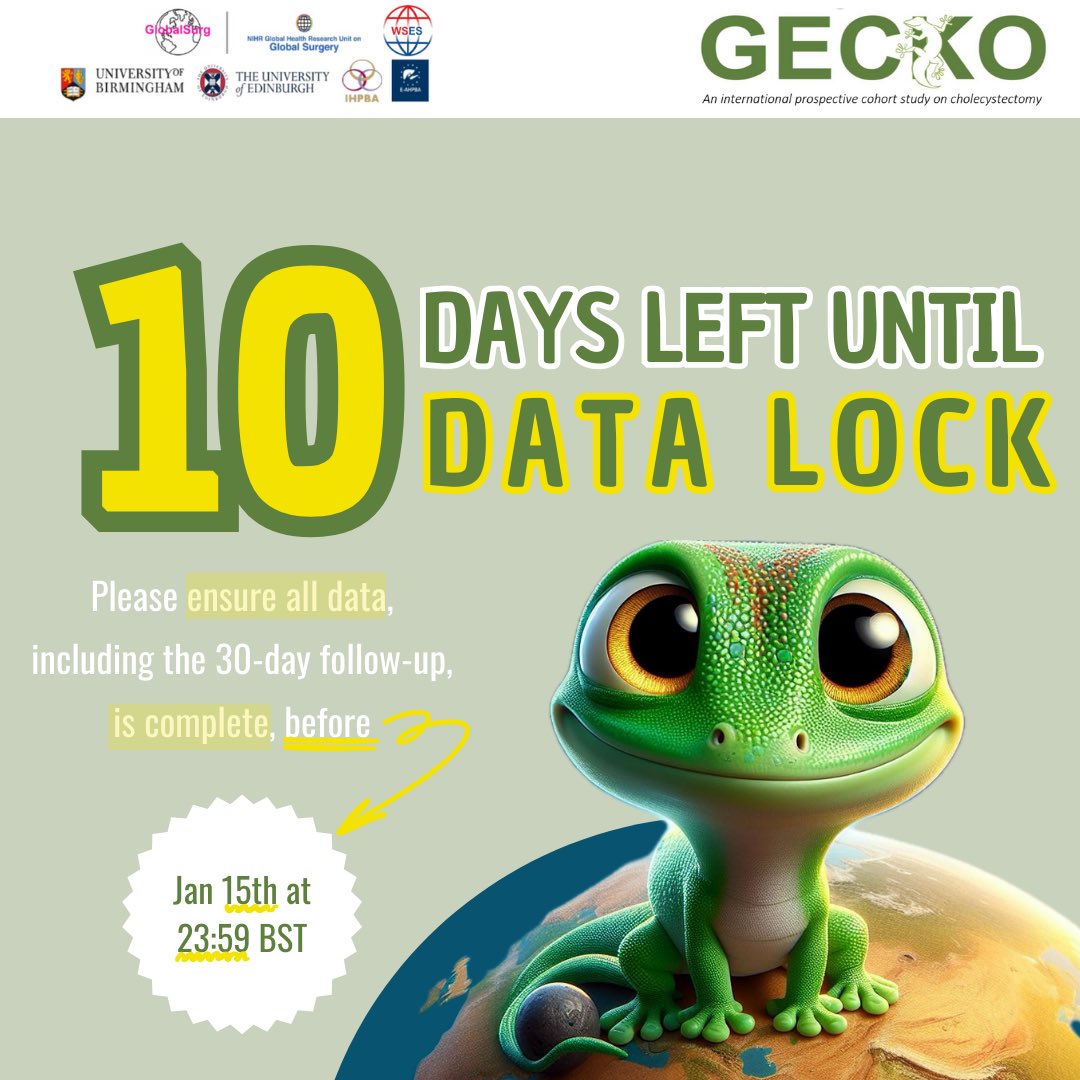 The clock is ticking 👀⏰ Only 🔟 more days to upload all your data onto REDCap! Upload today and contribute to make @gecko_study as global as possible 🦎💪