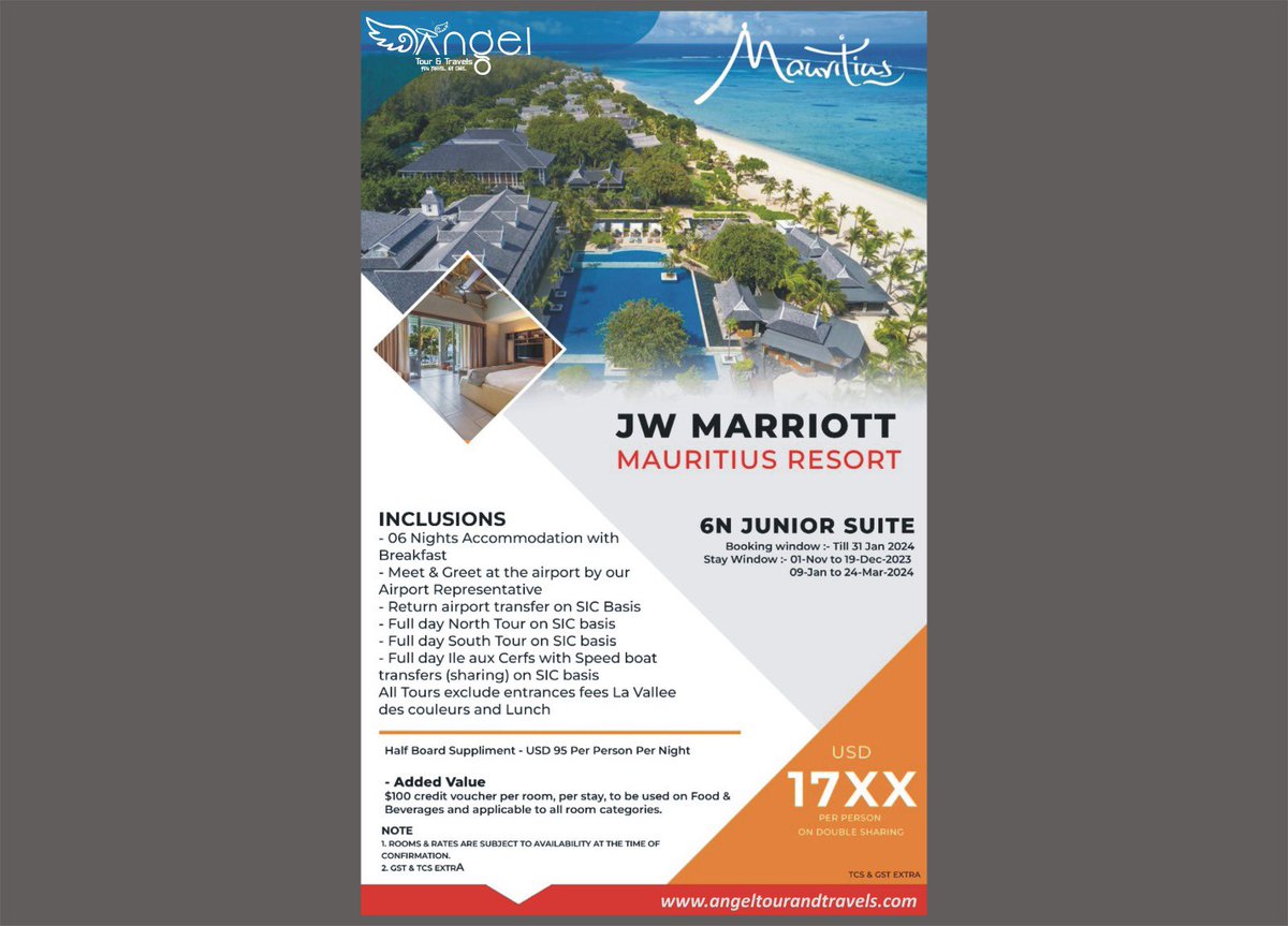 *JW MARRIOT MAURITIUS*

Best Deal Available..

For more details,
☎️ contact us on 99820 86942

#travelwithangeltourandtravels #newyear2024 #travelblogger #travel #explore #mauritiusTourism #MauritiusHolidays #MauritiusReels #mauritiusDeal