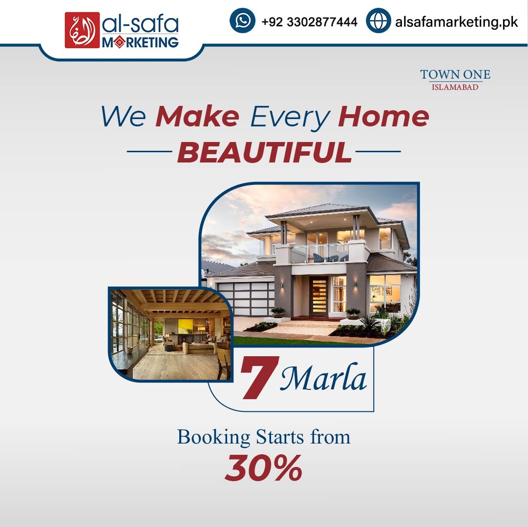 Secure your piece of tranquility with a 7-Marla plot in Town One Islamabad. Book now with just 30% down payment. Your dream home journey begins here. 🏡✨ #alSafa #alsafamarketing #TownOneLiving #DreamHome #7marlaplot #plotoneasymonthlyinstallment #buyplots