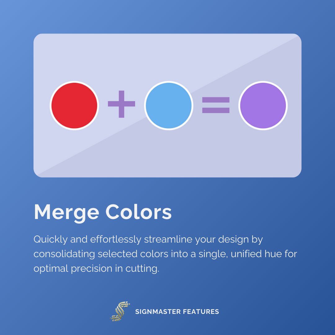 signmaster_fcl's tweet image. SignMaster&apos;s Merge Colors feature is a game-changer! Simplify your workflow by blending selected colors into a single hue for precision cutting. Elevate your design experience with ease. #SignMaster #DesignInnovation #WorkflowSimplified