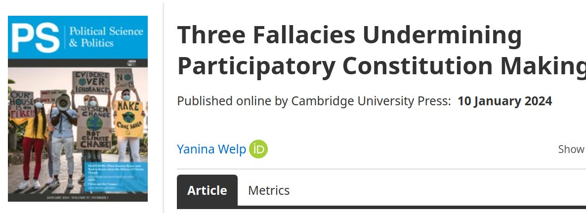 Three fallacies: 1. attributing a superiority to 'the people'; 2. expecting to replace representation with direct participation & 3. supposing that the legitimacy deficit will be resolved just by introducing participation. #Chile in @CUP_PoliSci rb.gy/ai47pk