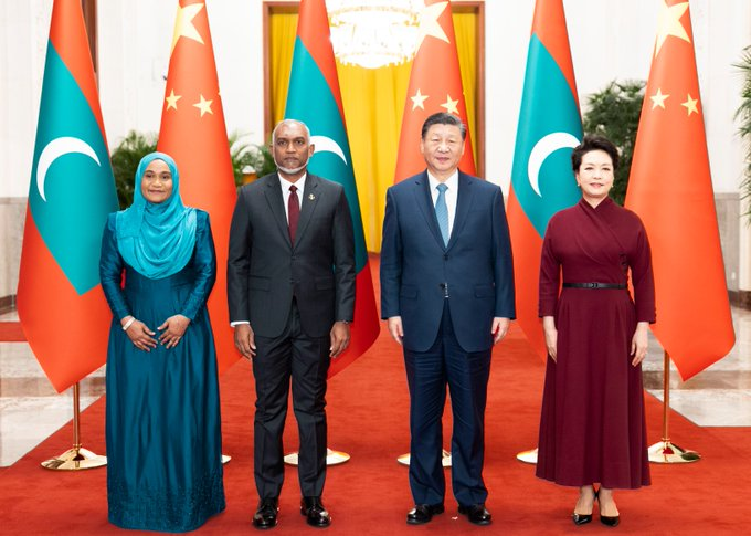 ghulamabbasshah's tweet image. #Chines President Xi Jinping with #Maldivian President Mohamed Muizzu @MMuizzu who is in China for a state visit.