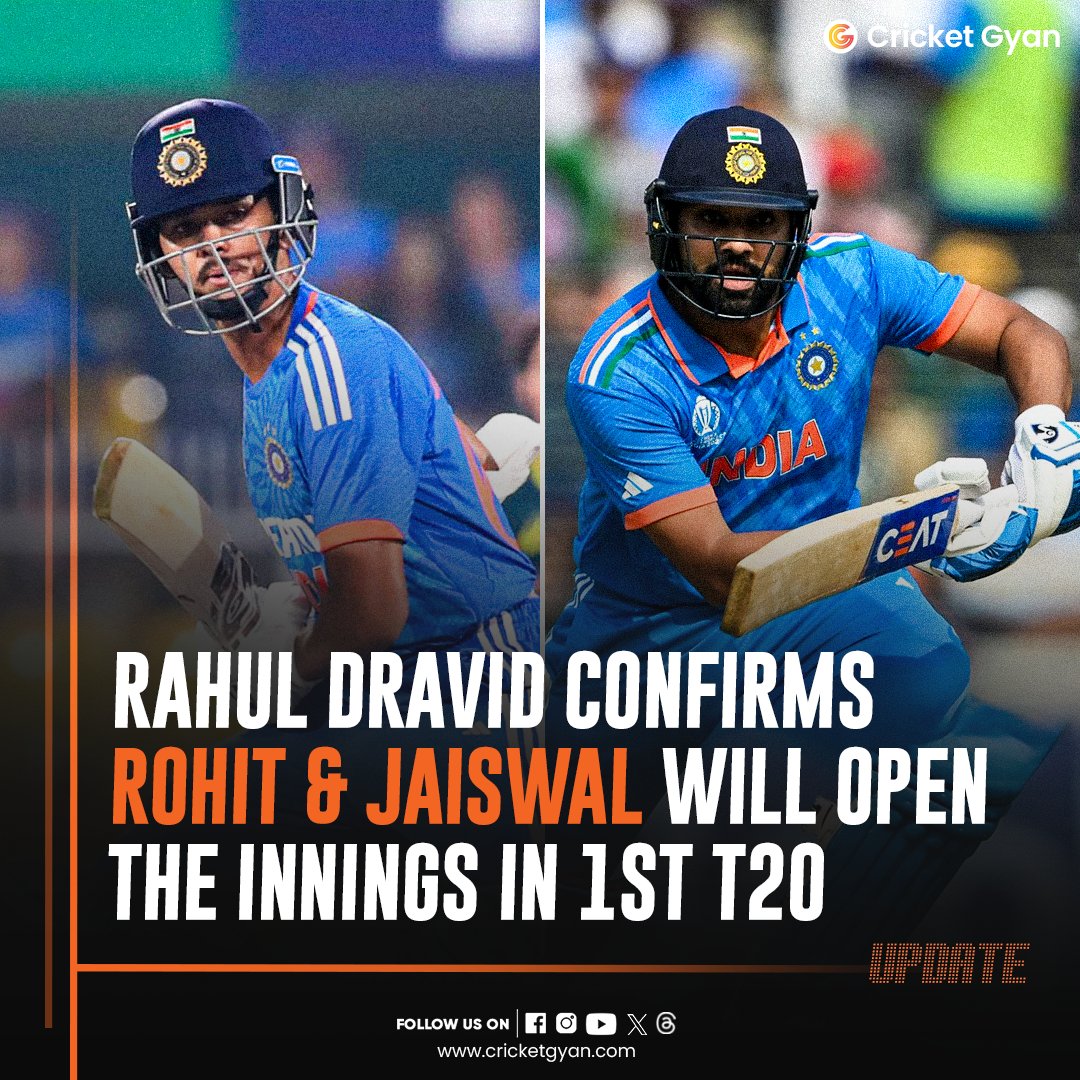 Rahul Dravid confirms via press conference that Rohit Sharma & Yashasvi Jaiswal will be opening in the First T20 Match between India & Afghanistan

#Cricketnews #breakingnews #latestcricketnews #INDvsAFG #bigbreaking #IndiaVsafghanistan #yashasvijaiswal #rohitsharma #rohit