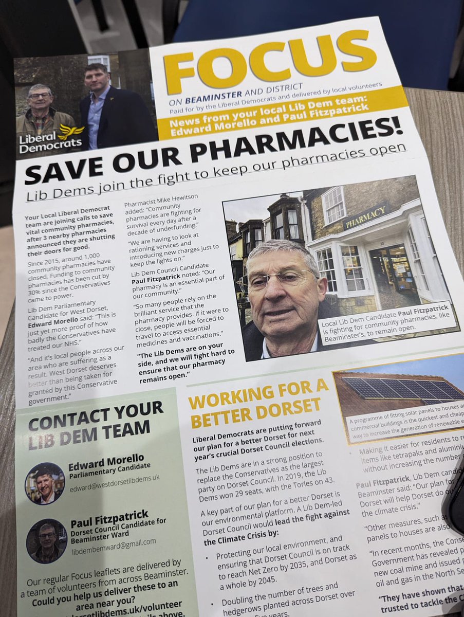 Our 2 pharmacies have been here for 234 years. Like 75% of pharmacies we are currently making a loss, which is unsustainable. We urgently need an injection of cash <a href="/andrealeadsom/">Andrea Leadsom</a> but instead we have received a £37m/month funding cut. This needs to be reversed urgently <a href="/chrisloder/">Chris Loder</a>