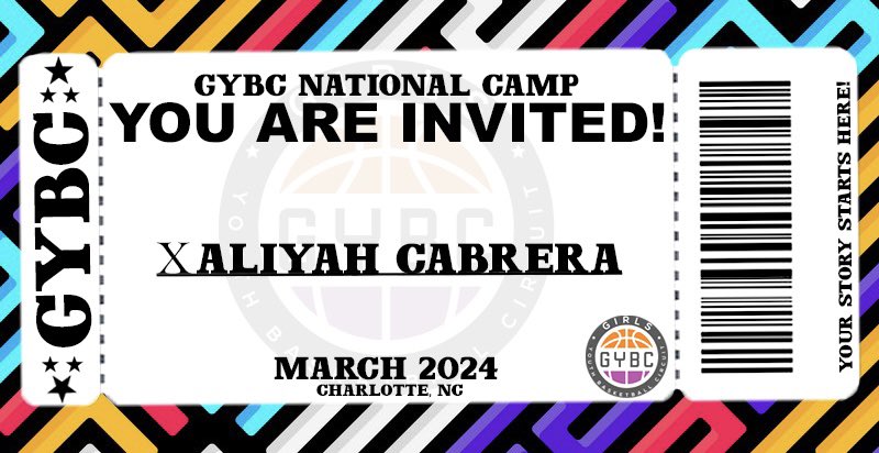 Class of 2028 Florida Diamonds (FL) Aliyah Cabrera has been INVITED to the GYBC National Camp.