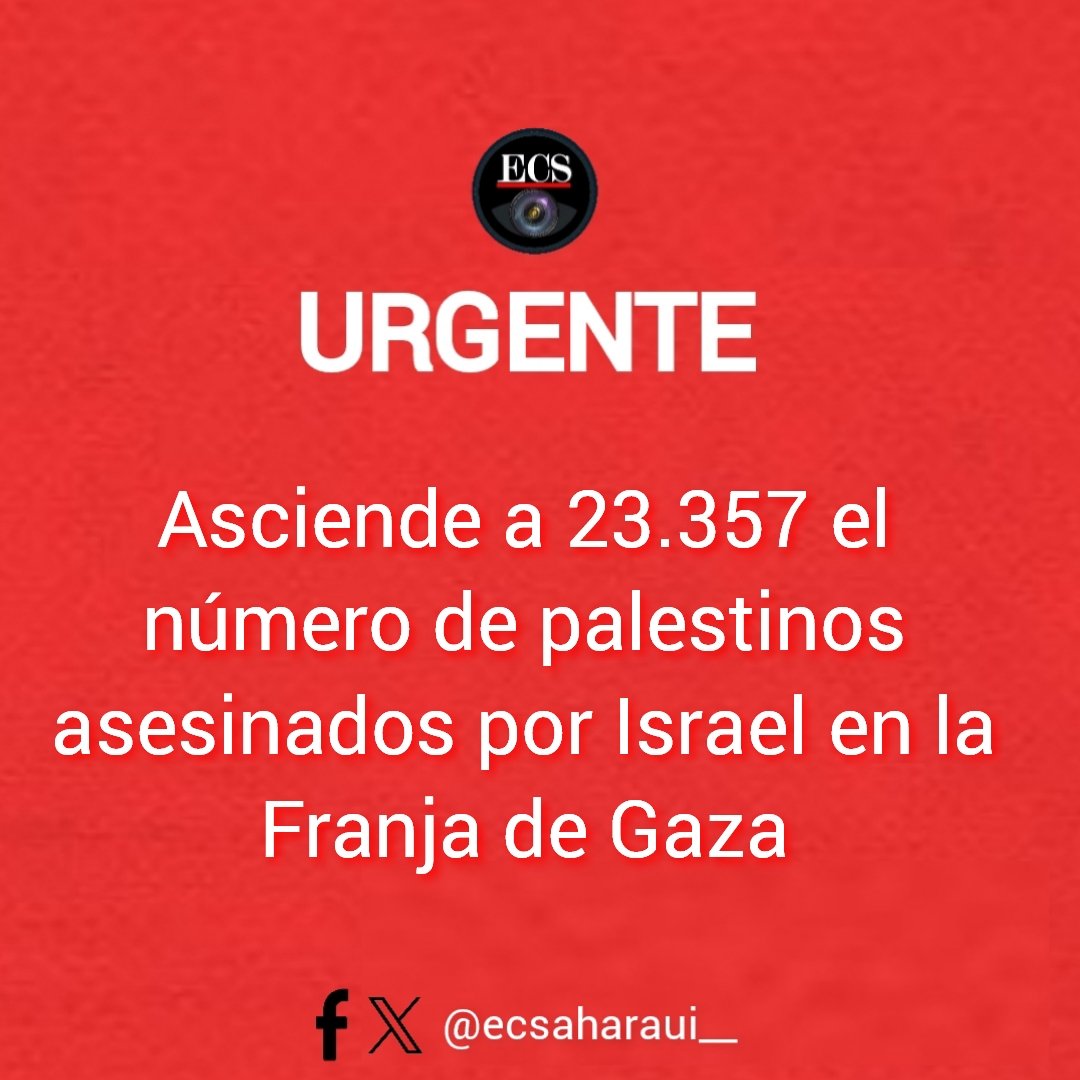 🔴 #URGENTE | Asciende a 23.357 el número de palestinos asesinados por Israel en la Franja de Gaza. El 70% de ellos son niños y mujeres.