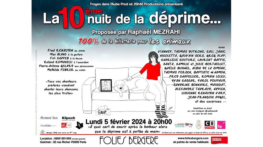 C’est le 5 lévrier que mon ami #RaphaëlMerzahi organise sa10ème #NuitDeLaDéprime à Paris aux #FoliesBergère. Et bien évidemment j’y assisterai depuis le 3ème rang. Raphaèl sera mon invité dans #LesNocturnes samedi soir 27 janvier à minuit et il assurera la prog. @raphmezrahi