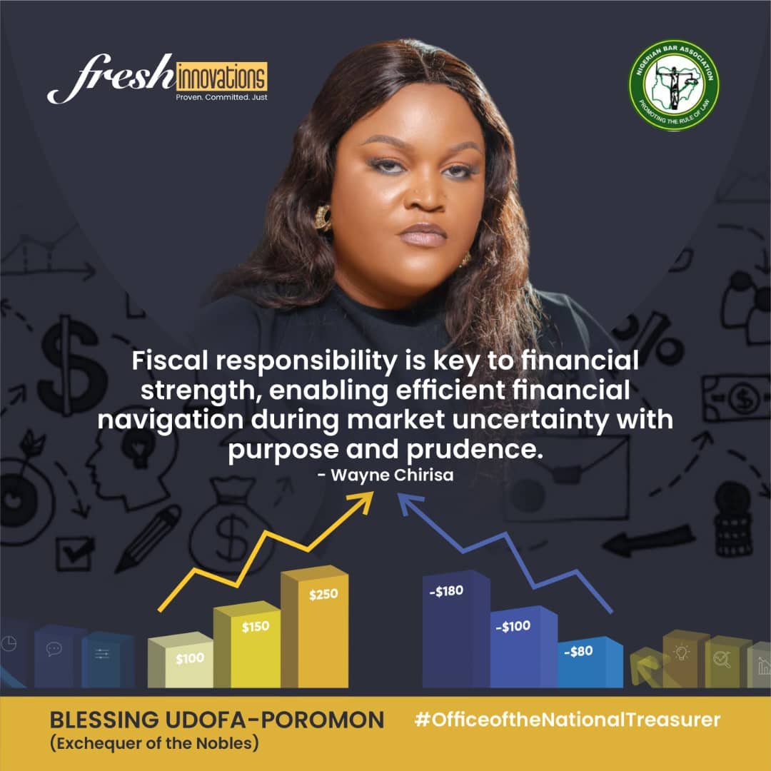 #THELAWSERIES                              #Fiscalresponsibility is key to #financial strength, enabling efficient financial navigation during market uncertainty with purpose and prudence.
#WayneChirisa

Blessing Udofa-Poromon  
(Exchequer of the Nobles)
#blessingUdofaPoromon
