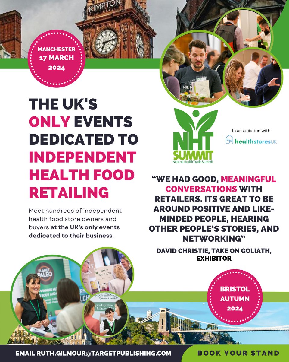 Our 2024 events kick off with 1st <a href="/nhtsummit/">Natural Health Trade Summit</a> on 17 March in Manchester, followed by a 2nd event in Bristol. We also have 2 <a href="/IHCANSummit/">IHCAN Summit</a> events on 22 June and 16 Nov in London. Our established, market-leading events are perfect to promote your business &amp; brand 🤩DM for more info!